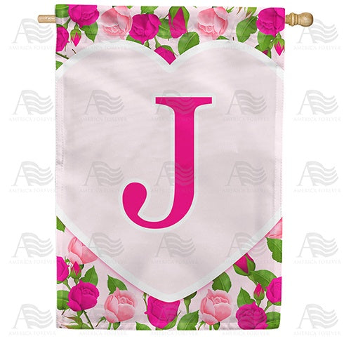 Pink Roses Monogram J House Flag