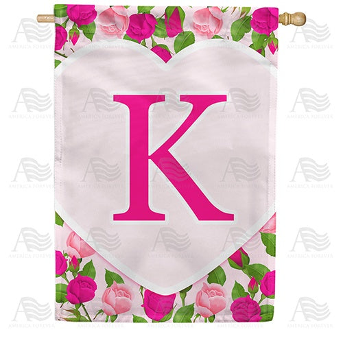 Pink Roses Monogram K House Flag