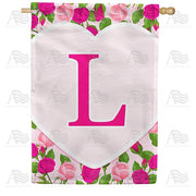 Pink Roses Monogram L House Flag