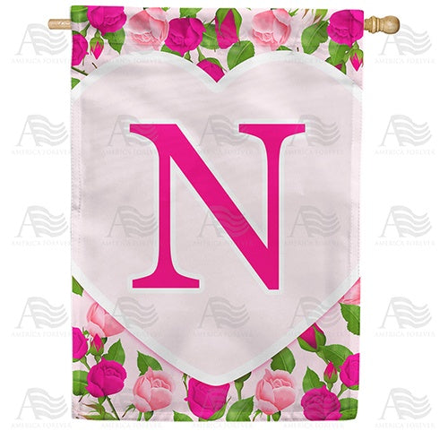 Pink Roses Monogram N House Flag