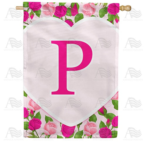 Pink Roses Monogram P House Flag
