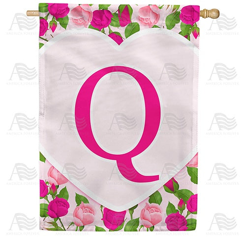 Pink Roses Monogram Q House Flag