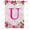 Pink Roses Monogram U House Flag
