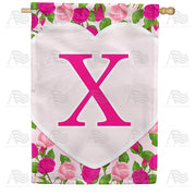 Pink Roses Monogram X House Flag