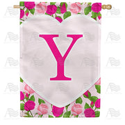 Pink Roses Monogram Y House Flag