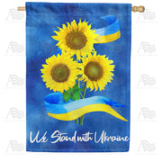 Ukraine Sunflowers and Ribbon House Flag