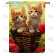 Cute Kittens in Basket House Flag