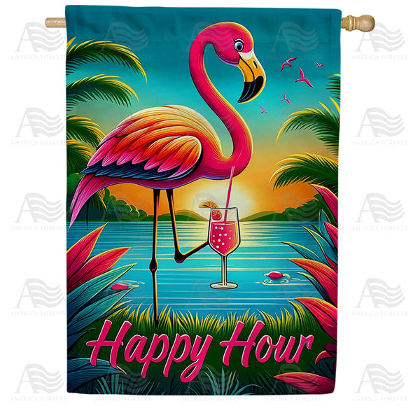 Happy Hour Flamingo House Flag