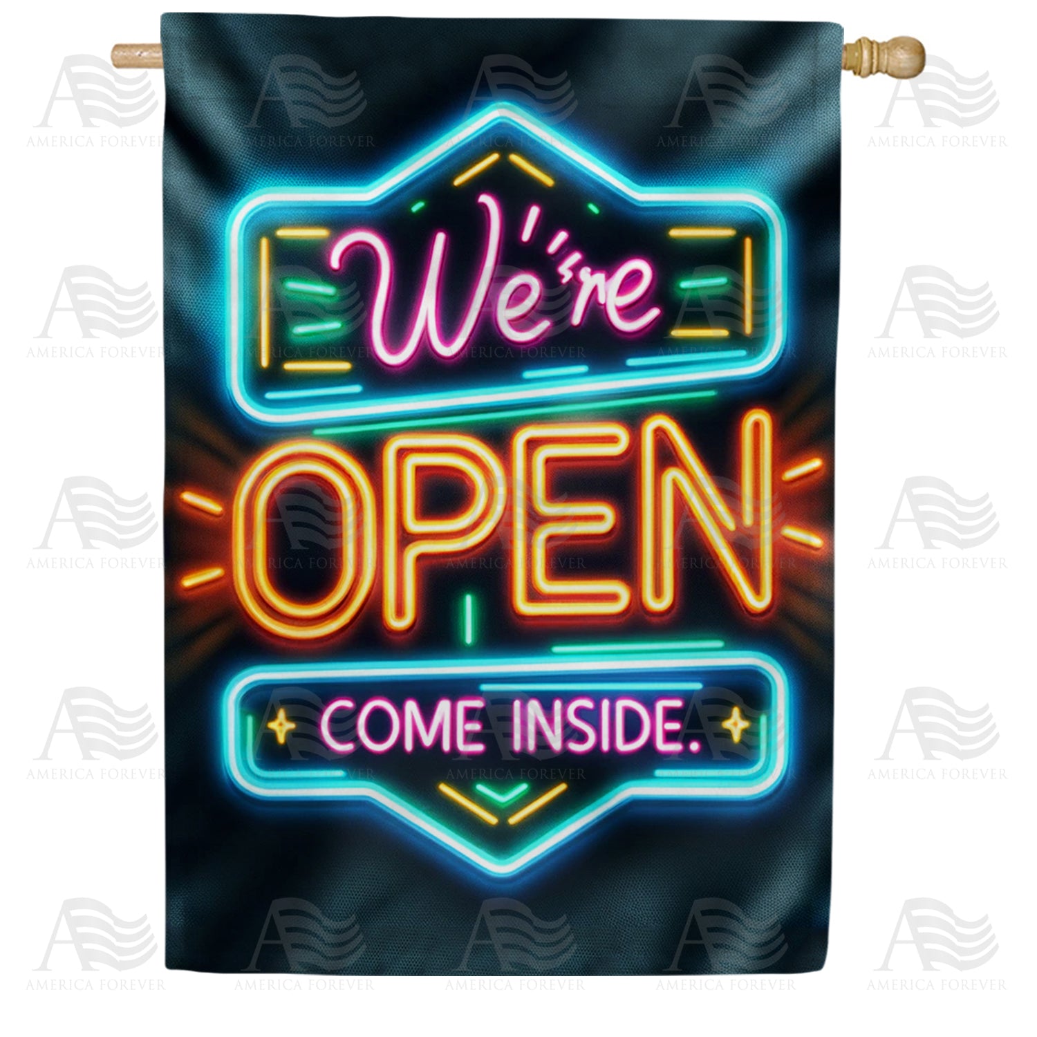 Neon Lights Open Sign House Flag