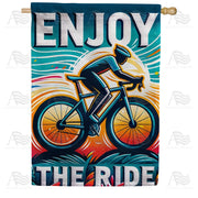 Retro Cyclist Sunset Ride House Flag