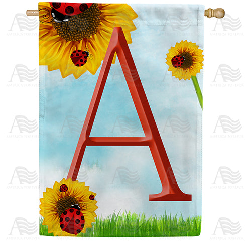 Ladybugs and Sunflowers - Monogram A House Flag