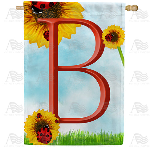 Ladybugs and Sunflowers - Monogram B House Flag