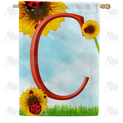 Ladybugs and Sunflowers - Monogram C House Flag