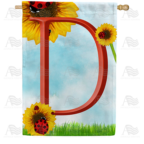 Ladybugs and Sunflowers - Monogram D House Flag