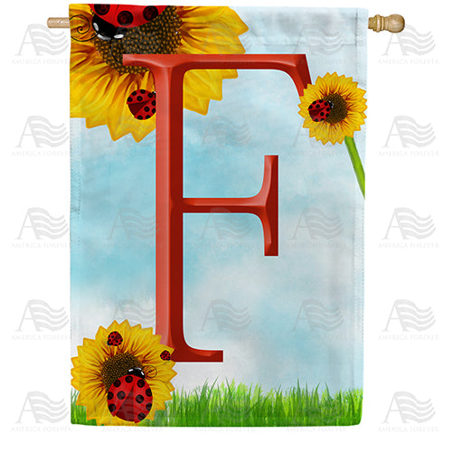 Ladybugs and Sunflowers - Monogram F House Flag