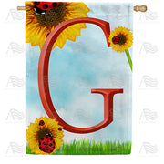 Ladybugs and Sunflowers - Monogram G House Flag