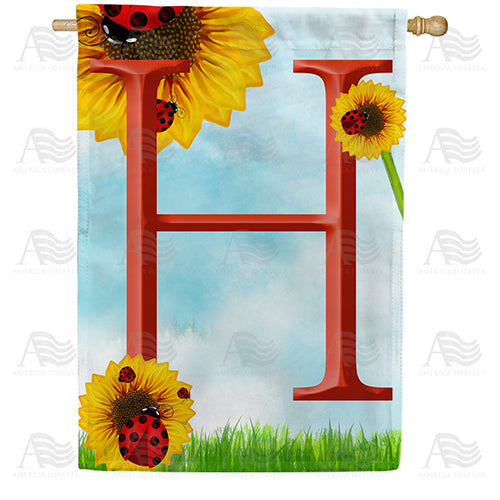 Ladybugs and Sunflowers - Monogram H House Flag