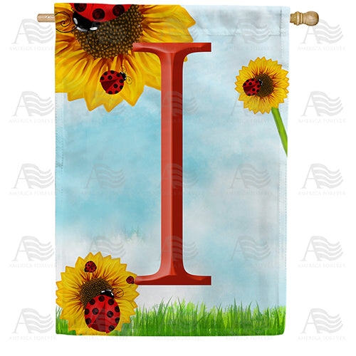 Ladybugs and Sunflowers - Monogram I House Flag