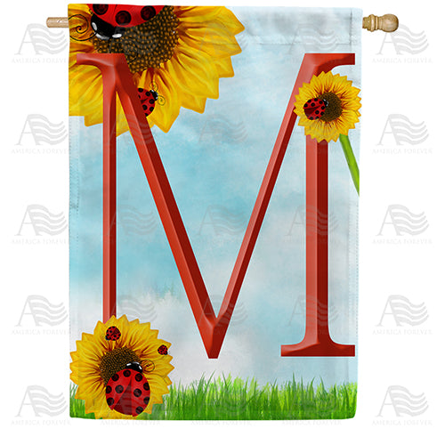 Ladybugs and Sunflowers - Monogram M House Flag
