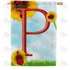 Ladybugs and Sunflowers - Monogram P House Flag