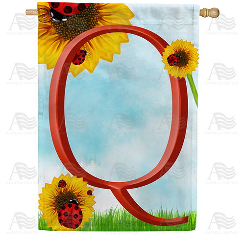 Ladybugs and Sunflowers - Monogram Q House Flag