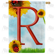 Ladybugs and Sunflowers - Monogram R House Flag