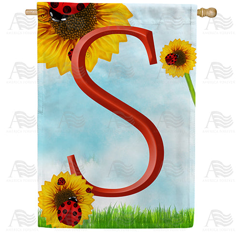 Ladybugs and Sunflowers - Monogram S House Flag