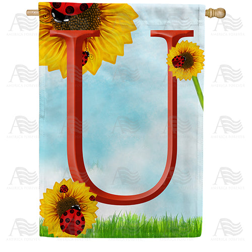Ladybugs and Sunflowers - Monogram U House Flag