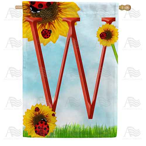 Ladybugs and Sunflowers - Monogram W House Flag