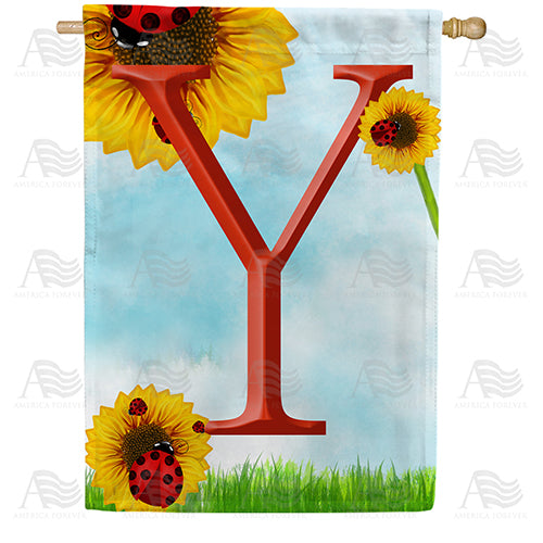 Ladybugs and Sunflowers - Monogram Y House Flag