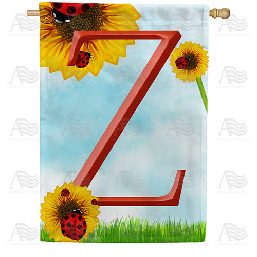 Ladybugs and Sunflowers - Monogram Z House Flag