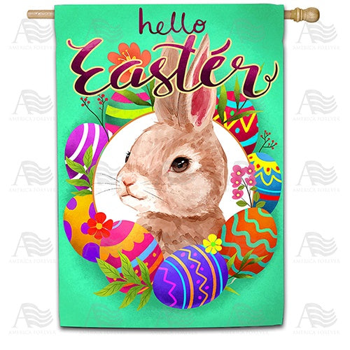 Watercolor Hello Easter Bunny House Flag
