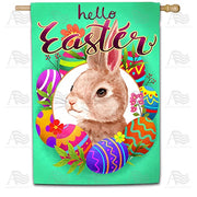 Watercolor Hello Easter Bunny House Flag
