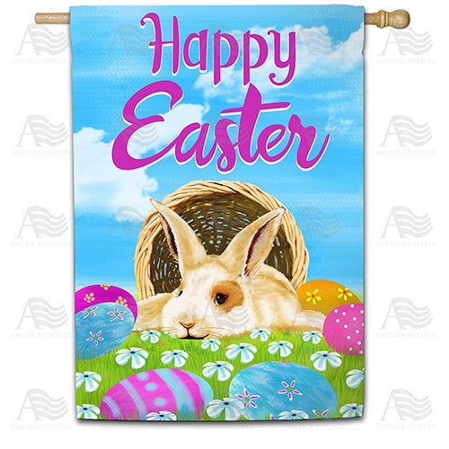 Happy Easter Basket Bunny House Flag