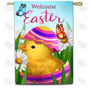 Easter Chick and Butterflies House Flag