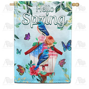 Spring Bluebird Birdhouse House Flag
