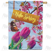 Hello Spring Tulips House Flag