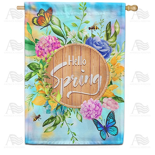 Hello Spring Wooden Board House Flag