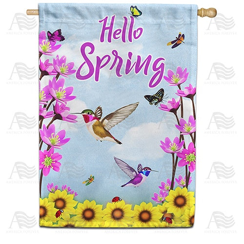 Hummingbirds and Spring Flowers House Flag