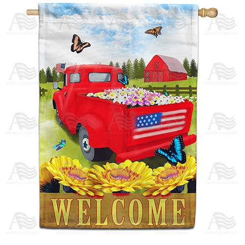 Red Truck Welcome House Flag
