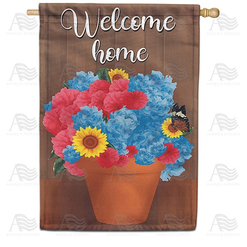 Welcome Spring Flower Pot House Flag