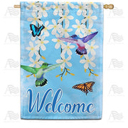 Hummingbirds and Flowers House Flag