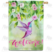 Purple Hummingbird Welcome House Flag