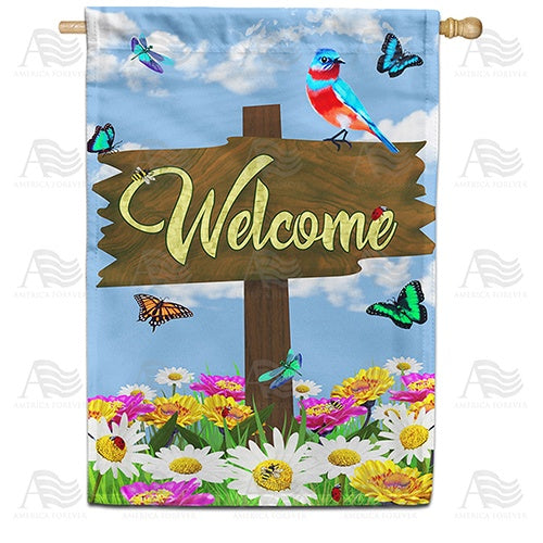Welcome Spring Sign House Flag