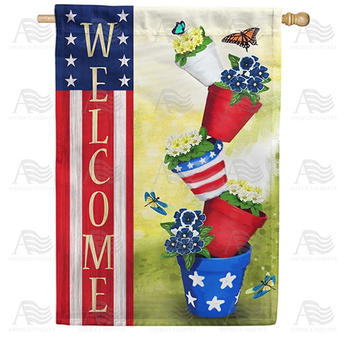 Patriotic Spring Welcome House Flag