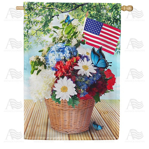 Red White And Blue Blooms House Flag