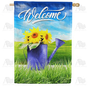 Watering Can Of Sunflowers House Flag