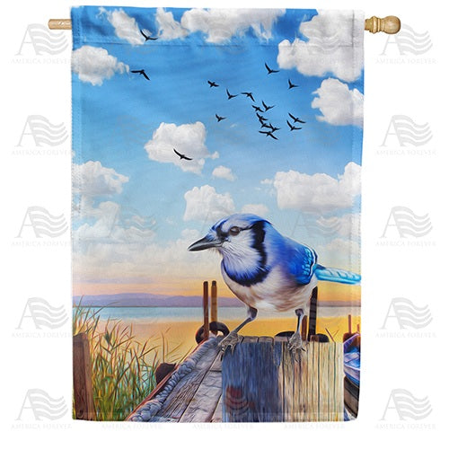 Blue Jay At Beach House Flag