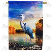 Vibrant Blue Heron House Flag