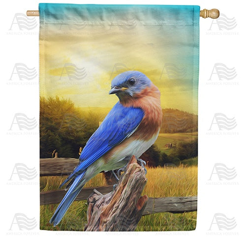 Bluebird In The Country House Flag
